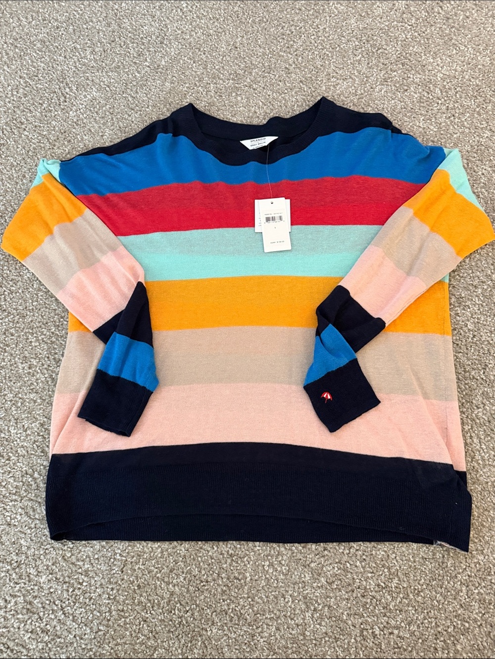 Splendid Multicolor Striped Crewneck Sweater in Navy, Red & Turquoise